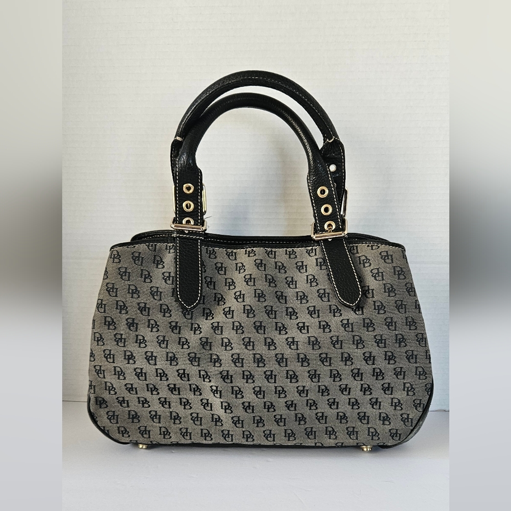 Dooney and Bourke black leather and canvas‎ satchel